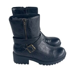 b.o.c. Born Moto Boots Womens 7 M Black Buckle Lug Sole Zip Engineer